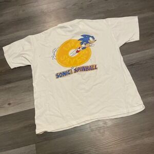 Vintage Sonic Spinball Life Savers Promo T-Shirt Mens Large White 90s Sega Video